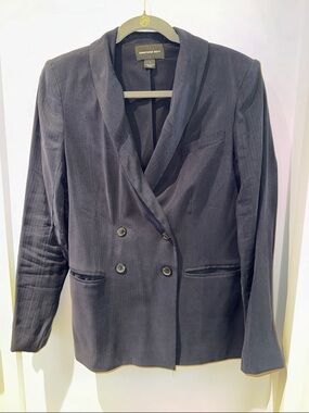 Something Navy Double-Breasted Navy-Black Shawl Collar Blazer